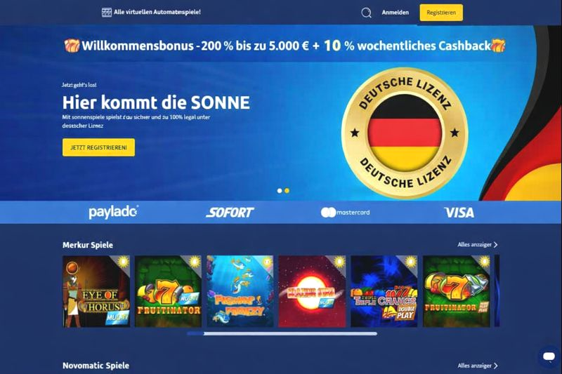Grafische Darstellung des Sonnenspiele Casino Bonus ohne Einzahlung mit Freispielen Symbol